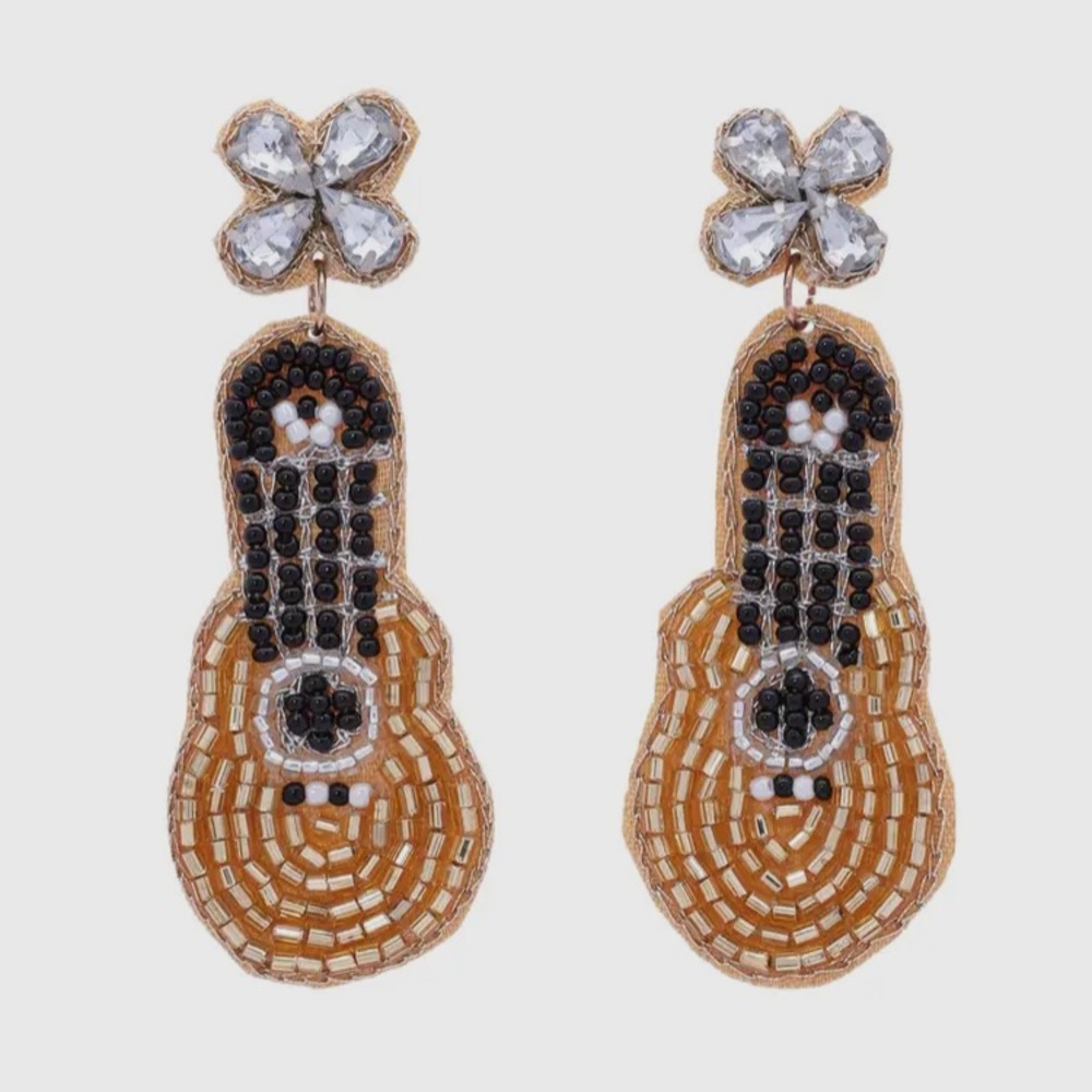 Beaded Guitar Drop Earrings